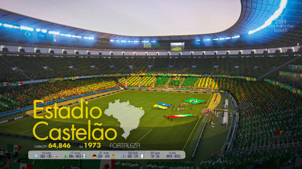 O Estádio Castelão, em Fortaleza, foi reproduzido fielmente, assim como outros estádios-sede.