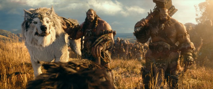 (L to R) Orc chieftain Durotan (TOBY KEBBELL) leads his Frostwolf Clan alongside his second-in-command, Orgrim (ROB KAZINSKY), in Legendary Pictures and Universal Pictures 