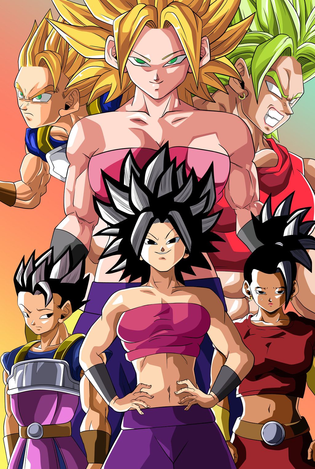 Saiyajins do universo 6 - Caulifla, Kyabe e Kale by PauloDbZ on