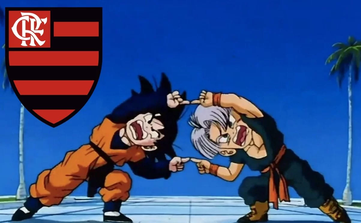 Jogadores do Flamengo comemoram gol com a clássica fusão de Dragon Ball