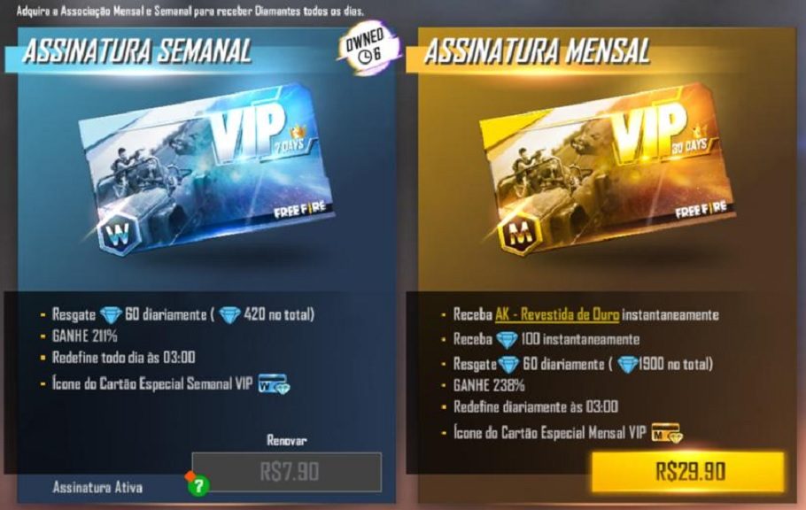 Free Fire Diamantes Associação Semanal Mensal