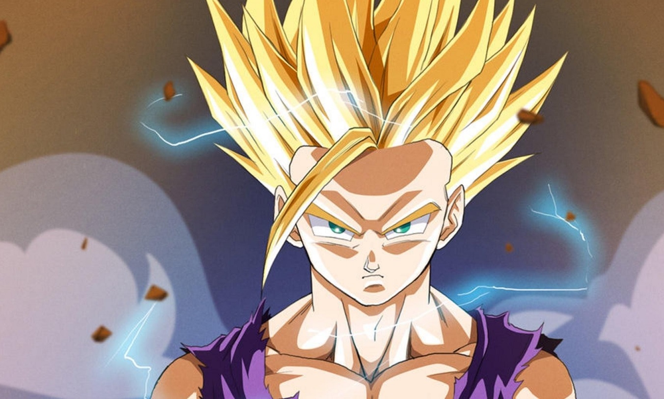 Gohan jovem se transforma em Super Saiyajin 2 em ilustração de Dragon Ball,  confira