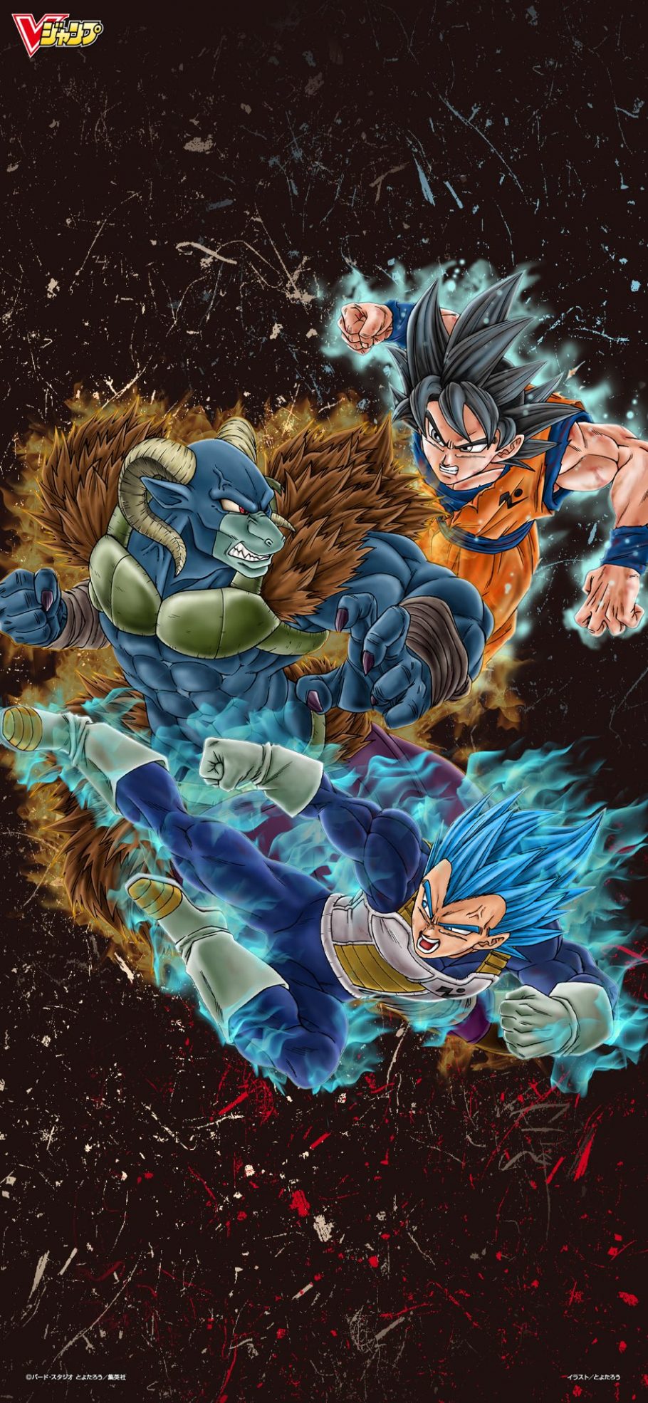 Wallpaper oficial de Dragon Ball Super traz Goku e Vegeta lutando contra Moro