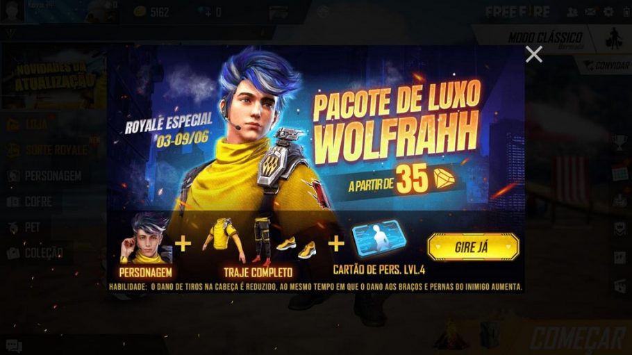 Free Fire Pacote Wolfrahh