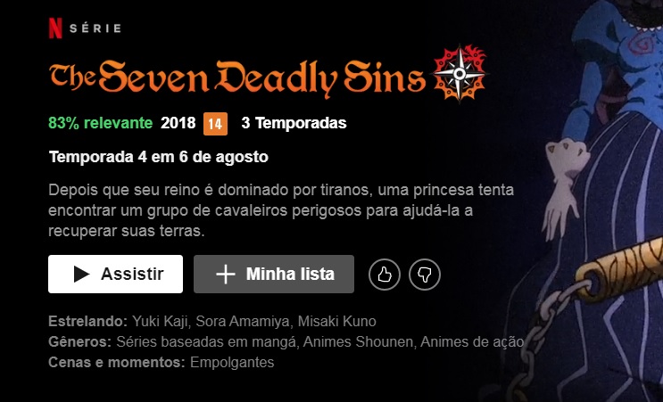 O filme de Nanatsu no Taizai já está disponível na plataforma da Netflix