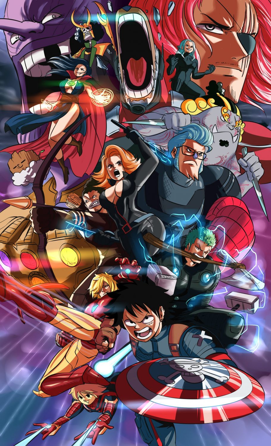 Artista reimagina One Piece em um crossover incrível com os Vingadores
