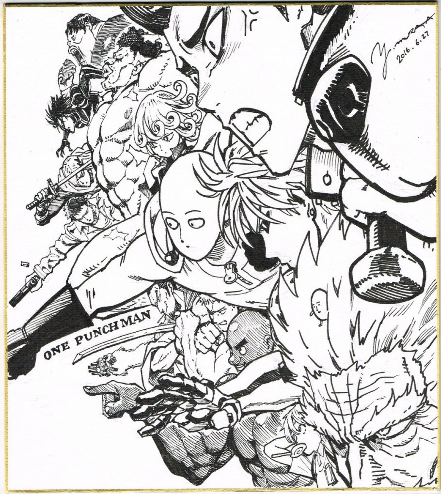 Artista de One Punch Man compartilha um lindo esboço do Saitama e outros heróis