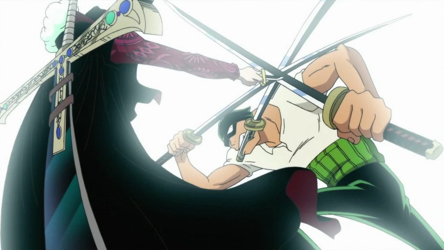 Reação de Zoro após Mihawk entregar a espada mais forte do mundo