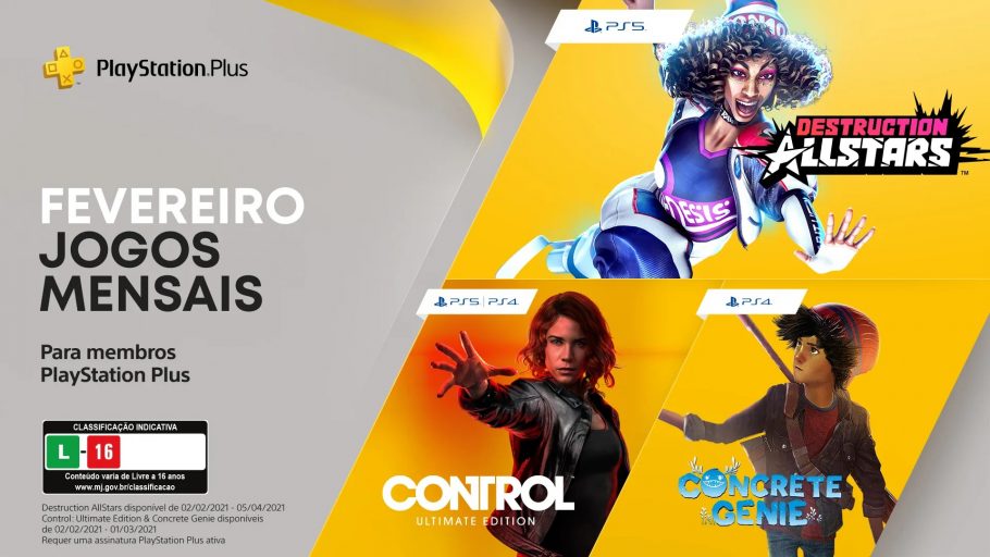 PlayStation Plus de Fevereiro conta com Control: Ultimate Edition, Concrete Genie e Destruction AllStars