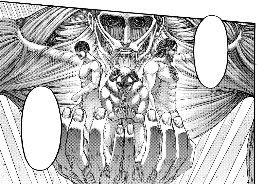 A primeira aparição do Titan Bestial em Shingeki no Kyojin (attack on