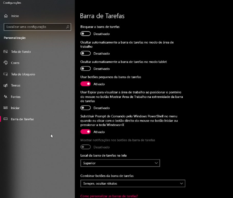 Como mudar a posição da barra de tarefas no Windows 10