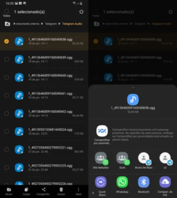 áudio telegram whatsapp