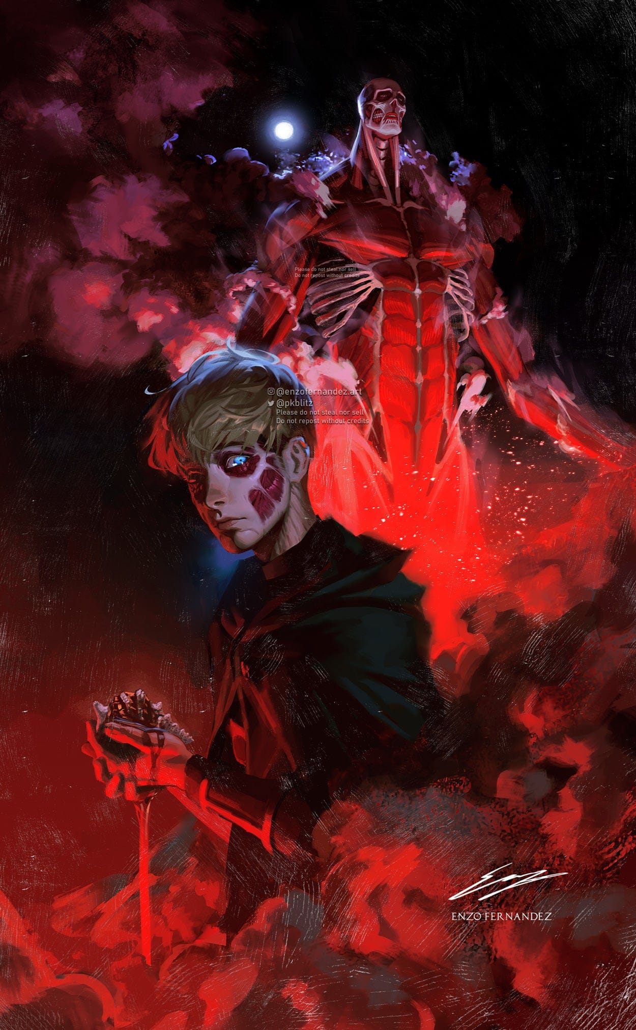 Attack on Titan - Artista fez uma épica ilustração de Armin com o seu Titã Colossal