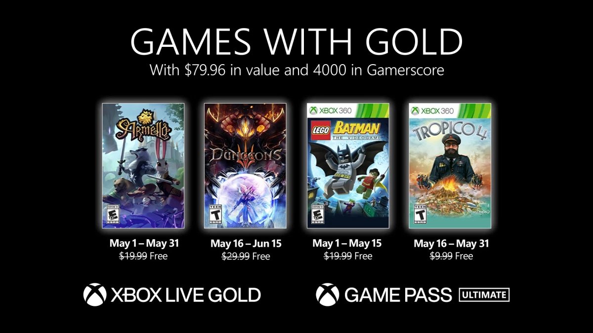 Xbox Games with Gold de maio traz LEGO Batman e Dungeons 3; confira a lista completa