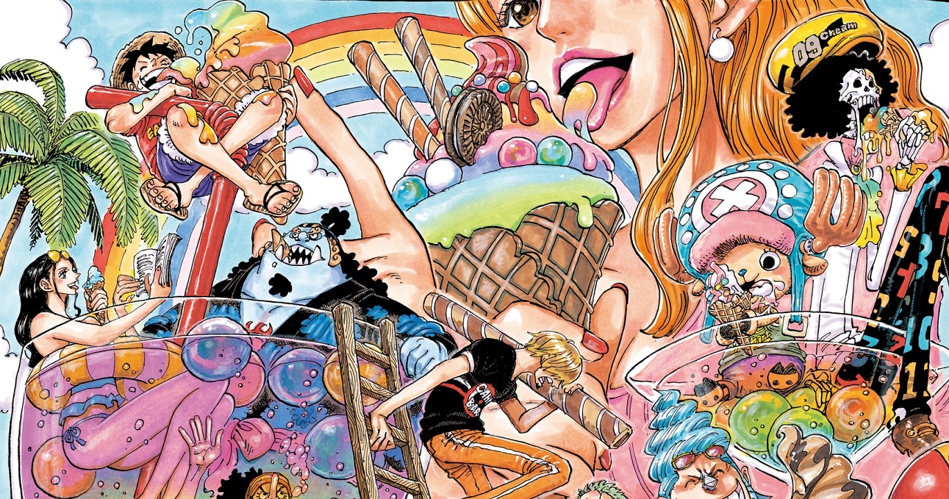 Confira o processo de desenho de Eiichiro Oda para a capa colorida do capítulo 1011 de One Piece