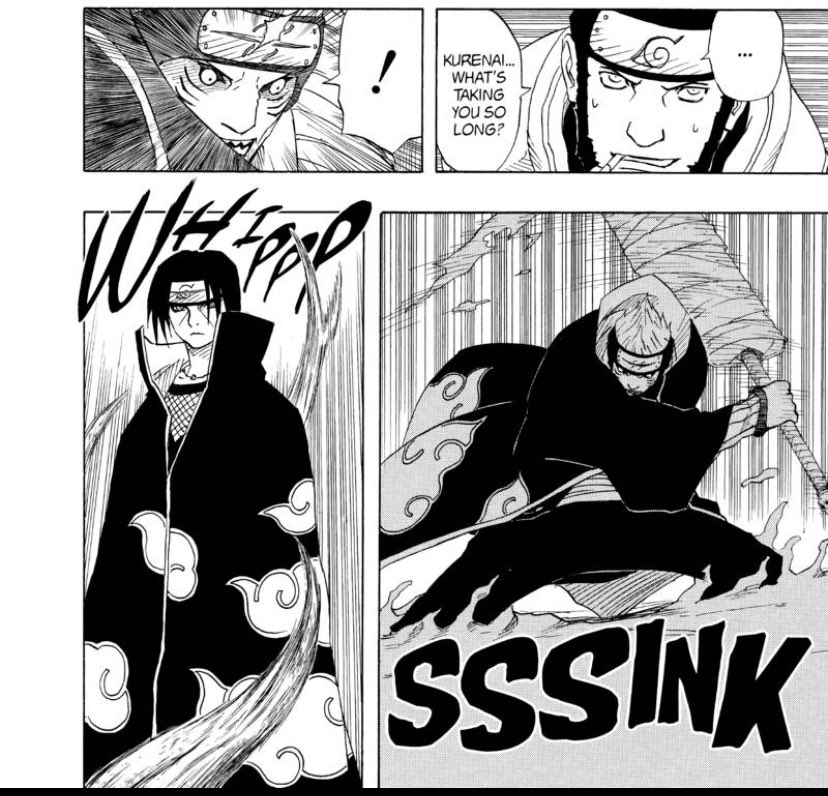 Este é um detalhe da Kurenai tentando colocar um Genjutsu no Itachi que não apareceu no anime de Naruto