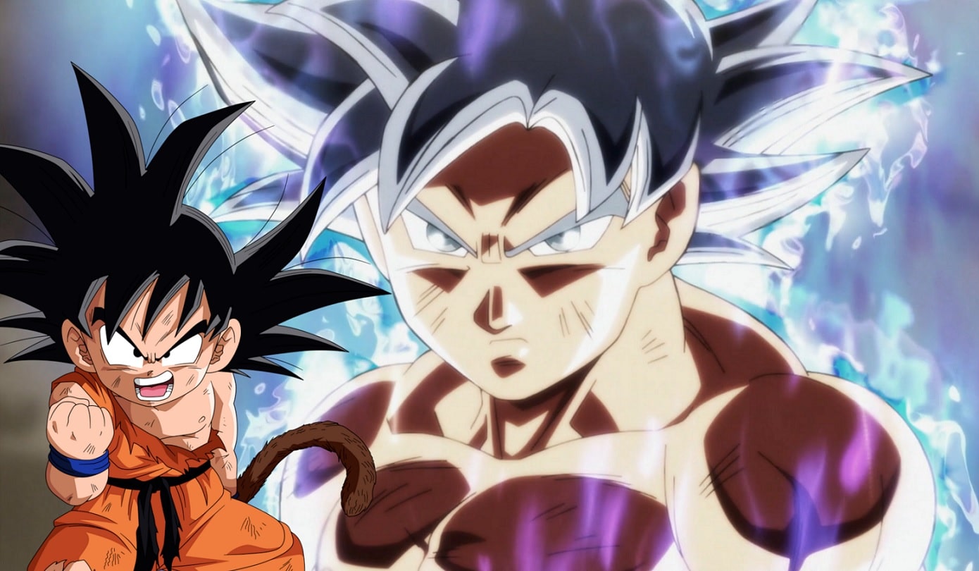 Arte imagina Goku criança com Instinto Superior