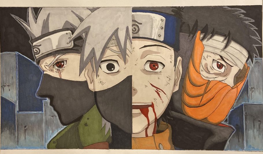 Fã de Naruto cria arte impressionante do Kakashi e Obito utilizando apenas lápis de cor