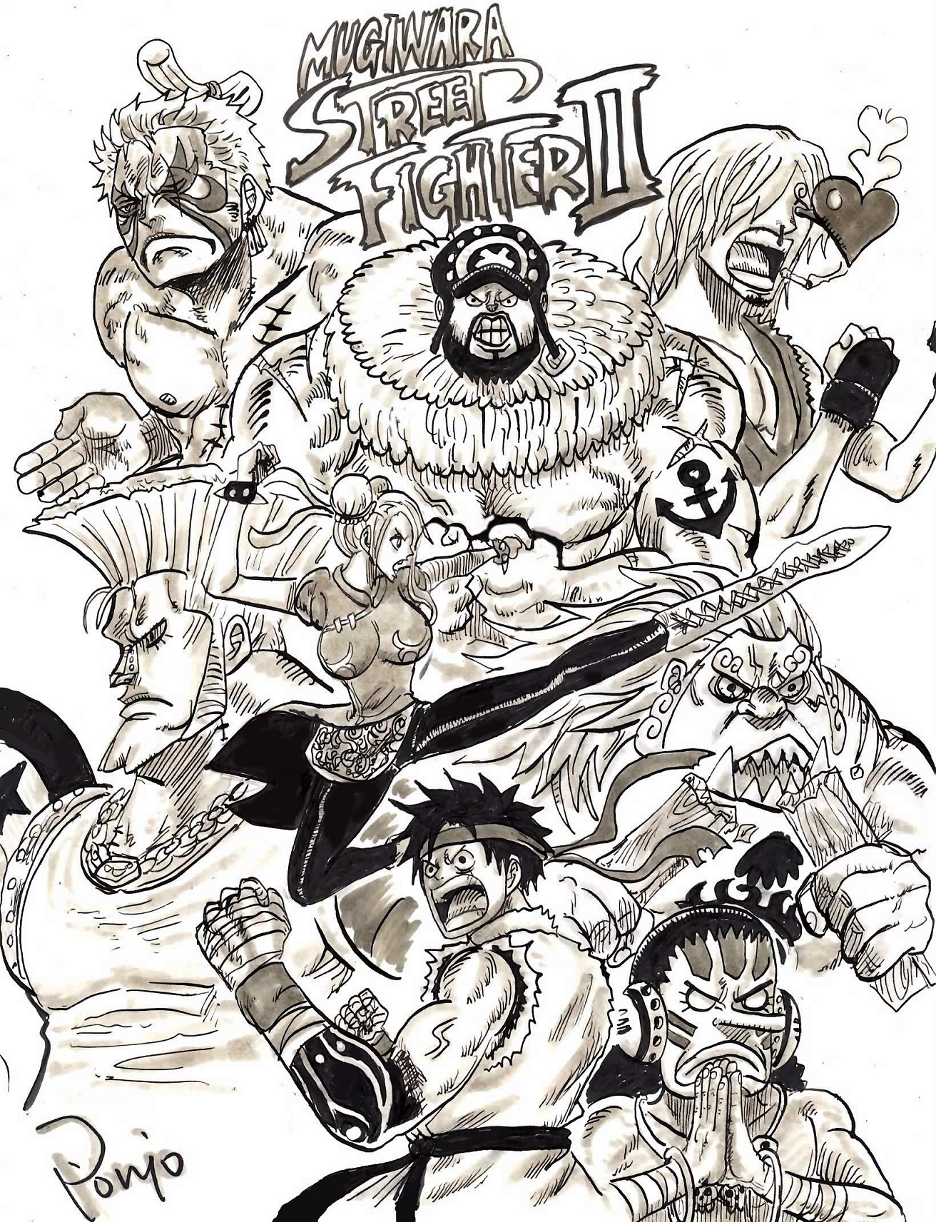 Personagens de One Piece se transformam em lutadores de Street Fighter nesse crossover incrível