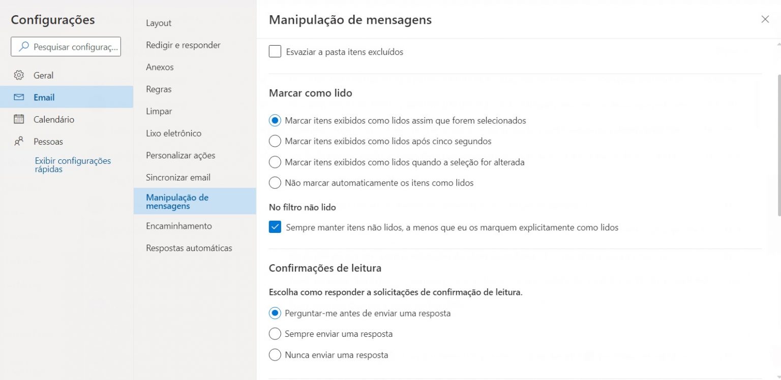 como mandar email com confirmação de leitura outlook