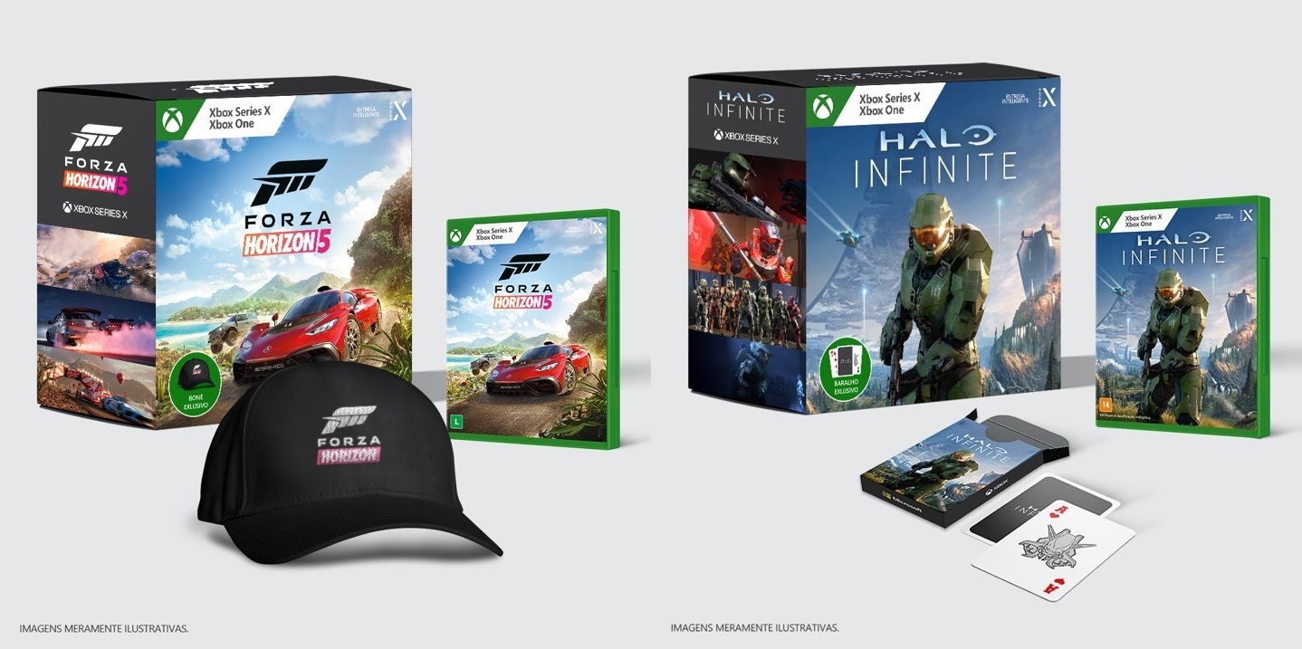 Versões físicas de Forza Horizon 5 e Halo Infinite terão packs exclusivos no Brasil