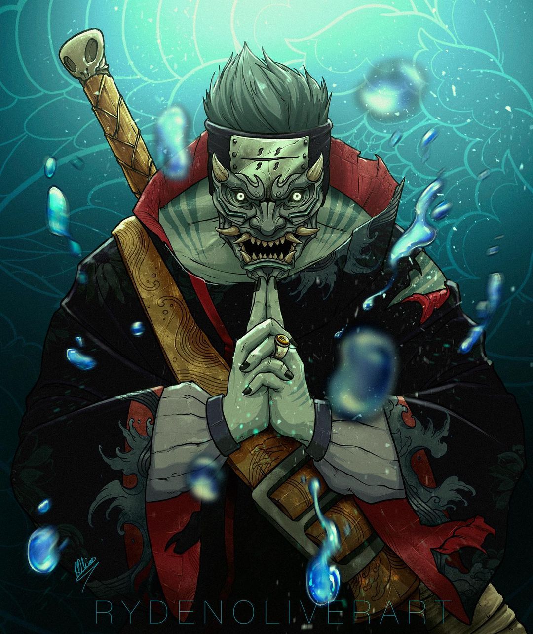 Fã de Naruto fez ilustrações épicas dos membros da Akatsuki com máscaras de samurai