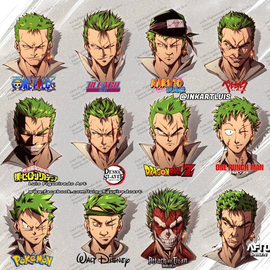 Artista imaginou o Zoro de One Piece em 12 animes diferentes