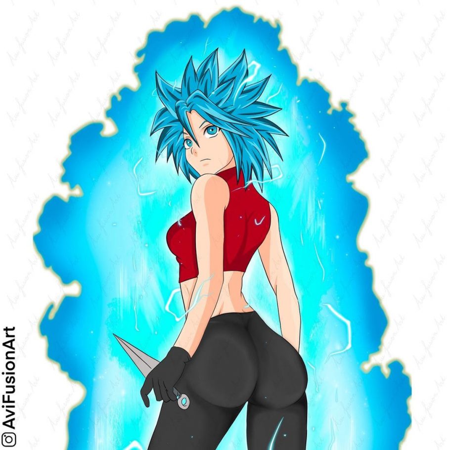 Artista imaginou como seria o visual da Sakura utilizando a forma Super Saiyajin Blue de Dragon Ball