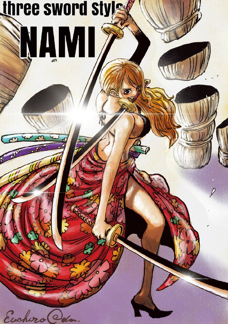 Criador de One Piece fez uma épica ilustração de Nami utilizando o estilo de três espadas de Zoro