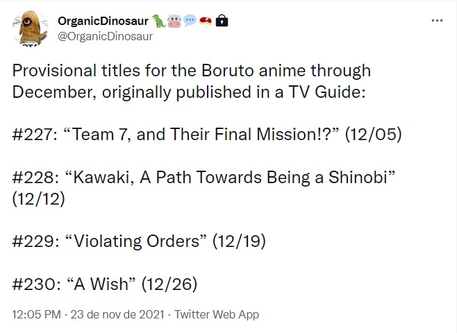 Saiba quais serão os títulos dos quatro próximos episódios de Boruto