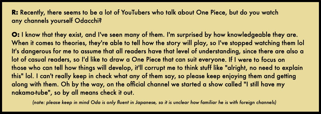 Eiichiro Oda explica o motivo de não assistir YouTubers de One Piece