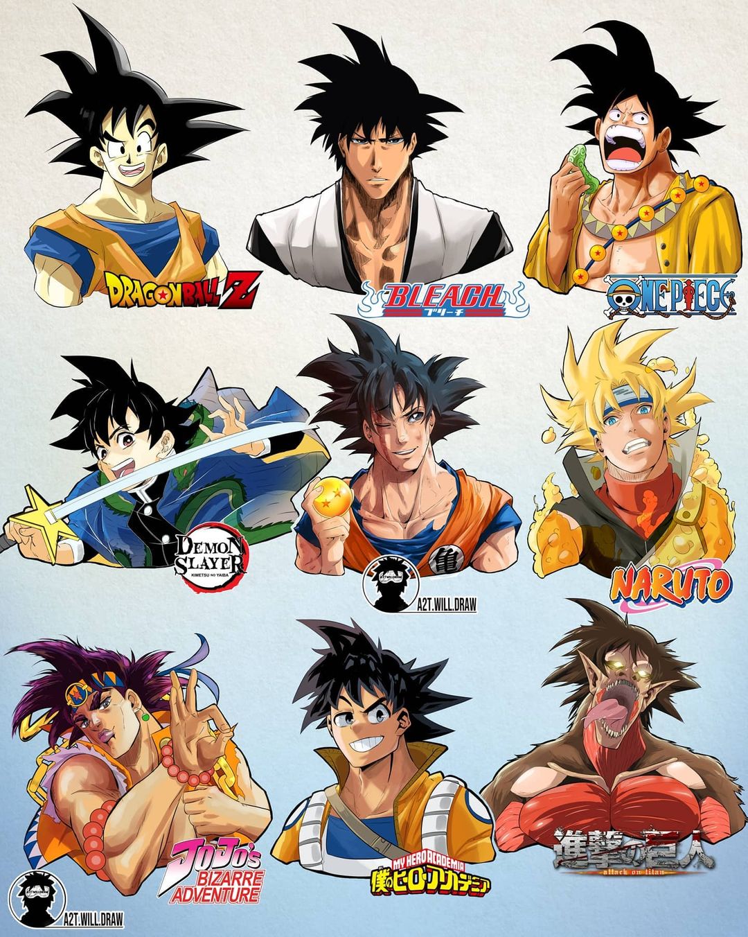 Artista imaginou Goku de Dragon Ball em 9 estilos de animes diferentes