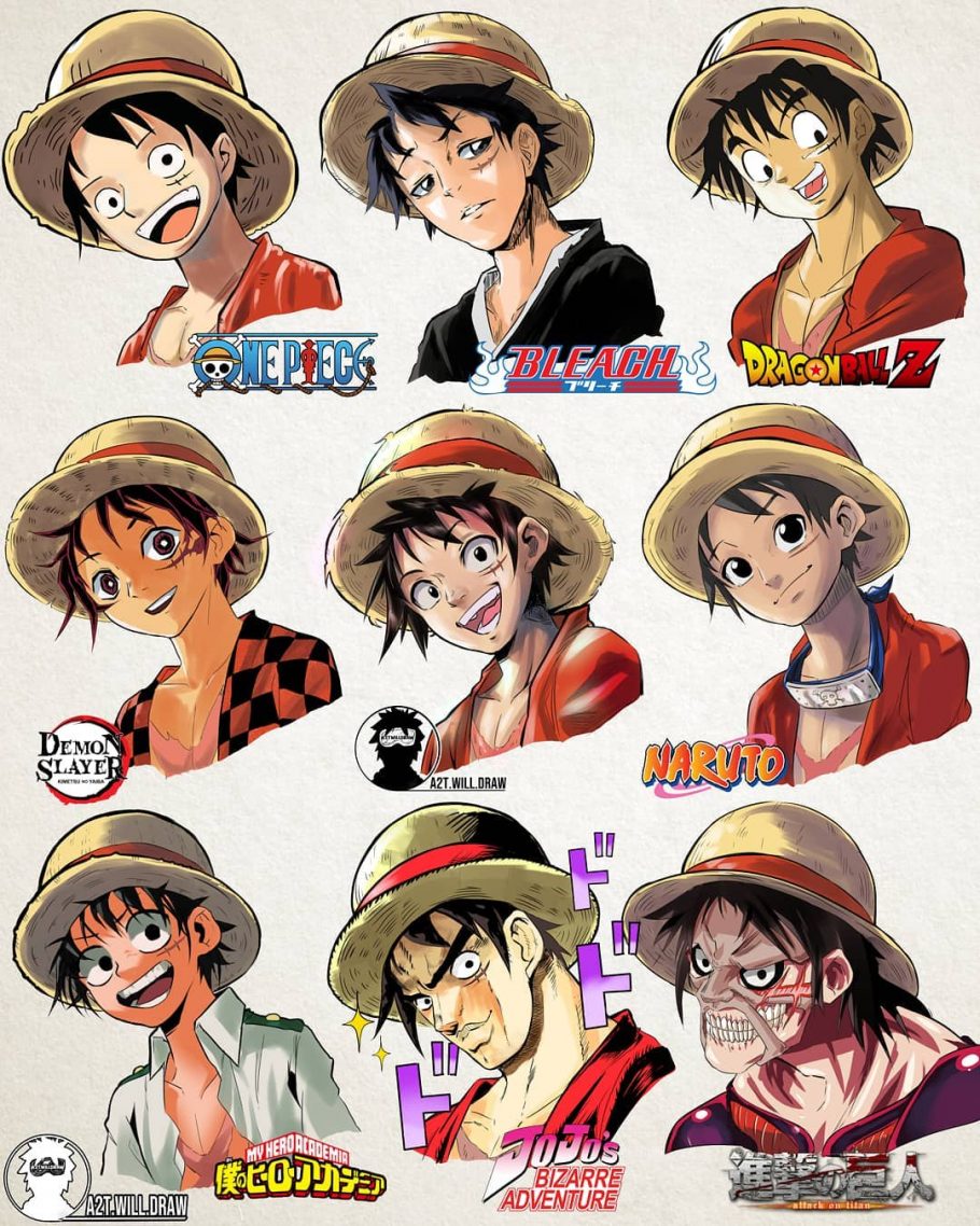 One Piece - Confira como ficaria o visual do Luffy em 9 animes diferentes