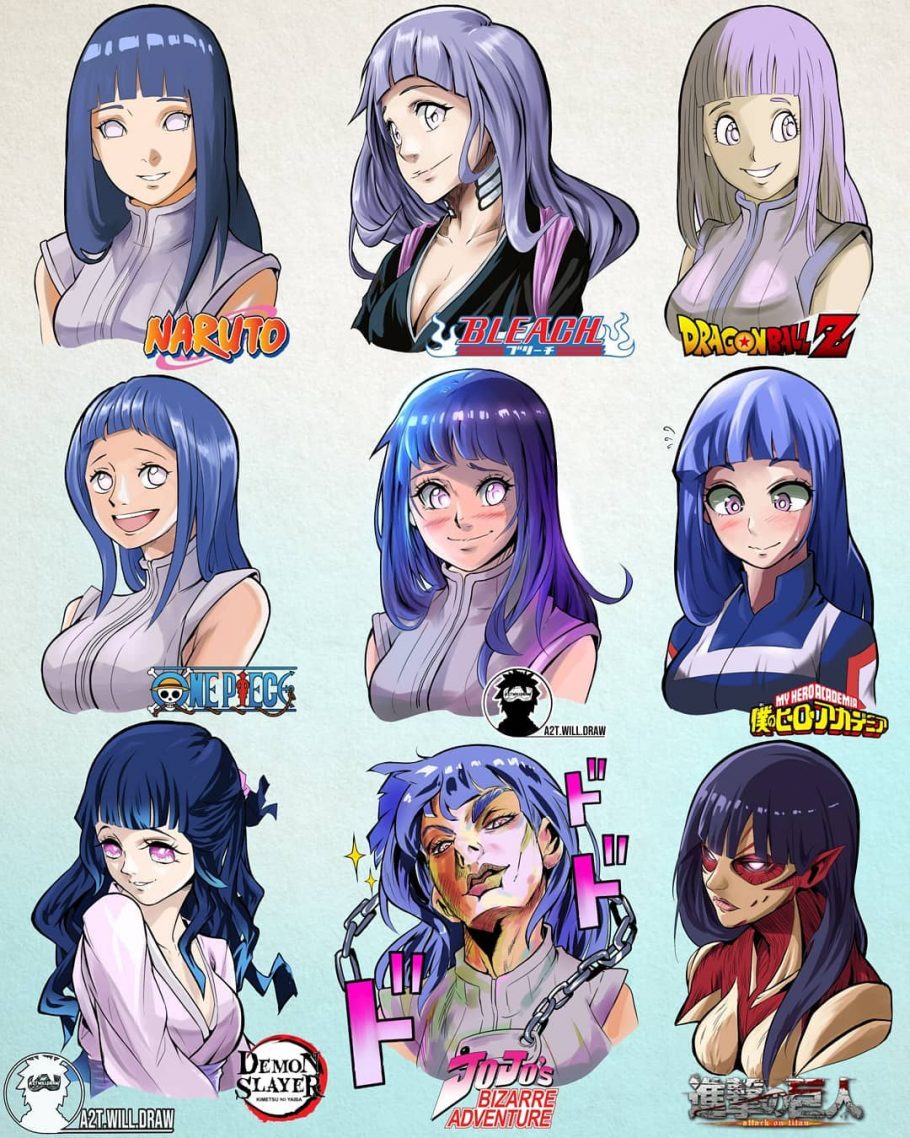 Naruto - Artista imaginou a Hinata em 9 estilos de animes diferentes