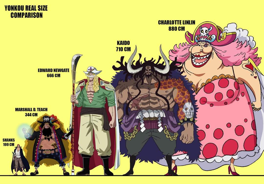 Fã de One Piece fez uma criativa comparação entre a altura de todos os Yonkous