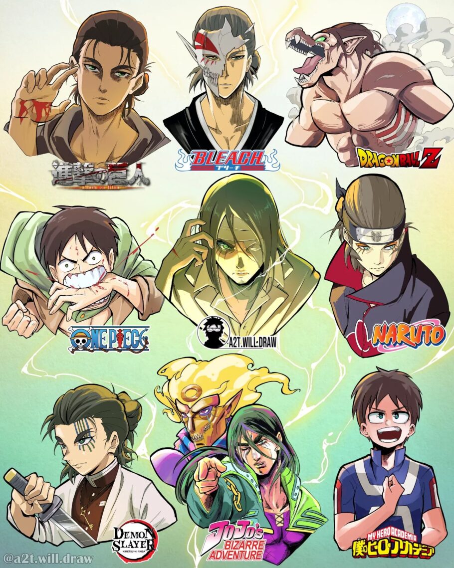 Attack on Titan - Artista imaginou o Eren em 9 estilos de animes diferentes