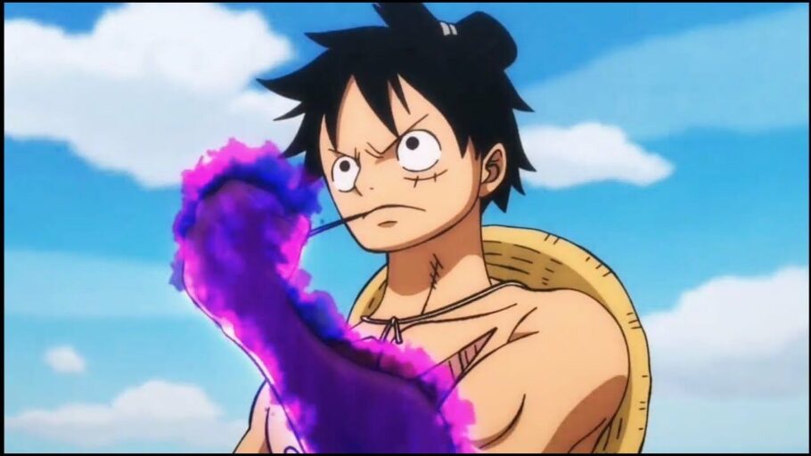 Por que a mão de Luffy escurece após ele usar Haki em One Piece?