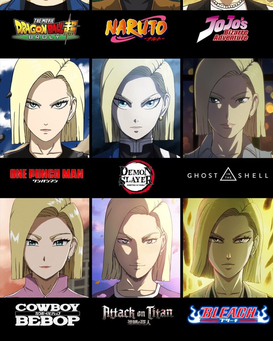 Fã imaginou a Android 18 de Dragon Ball em 9 estilos de animes diferentes