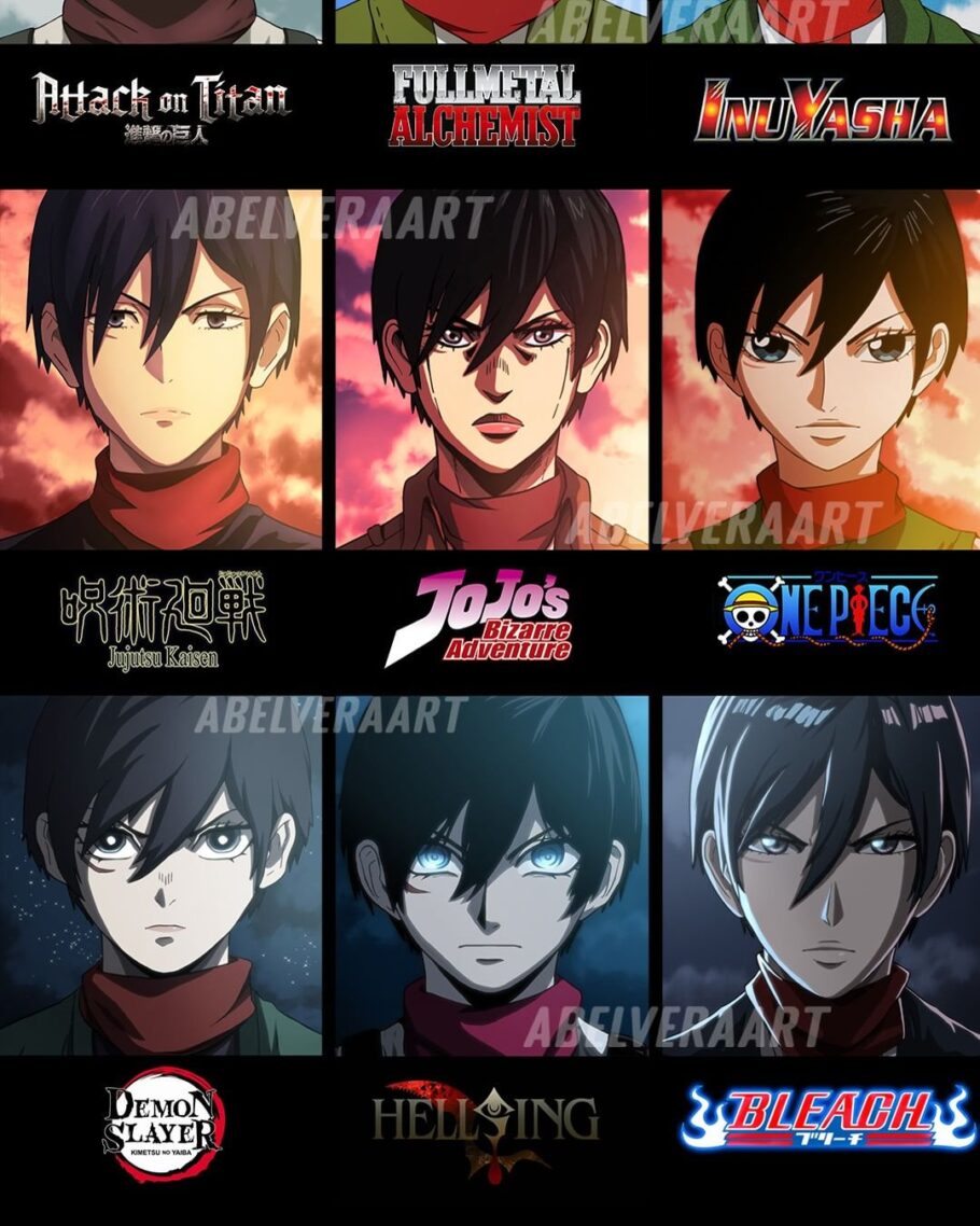 Attack on Titan - Artista imaginou o visual da Mikasa em 9 estilos de animes diferentes