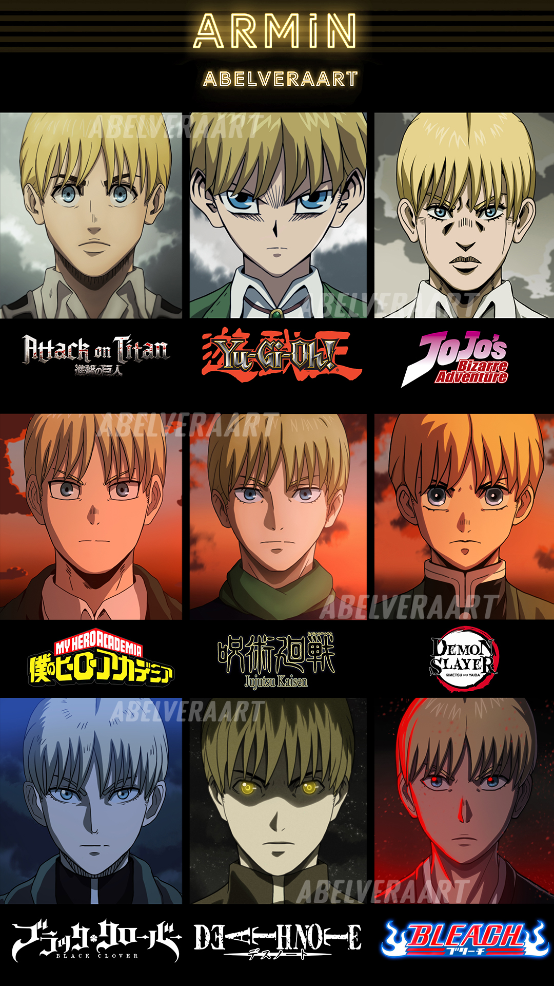Artista fã de Attack on Titan imaginou como seria Armin no estilo de diferentes animes