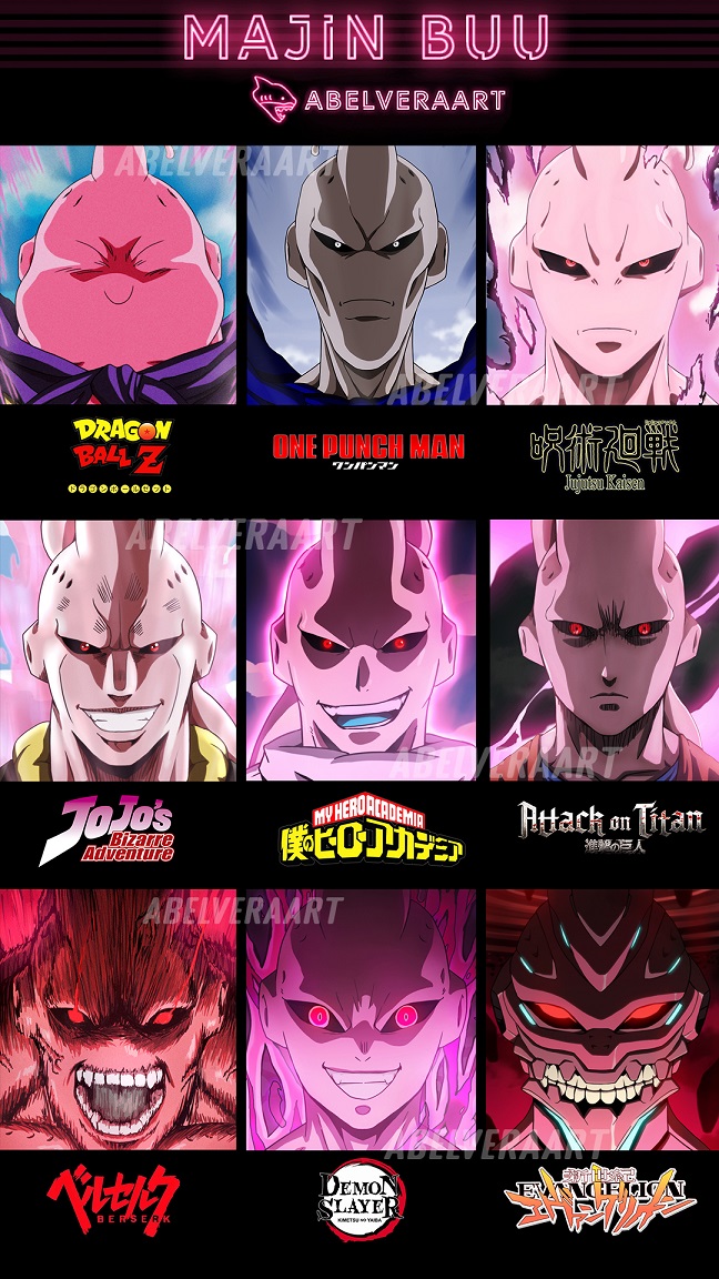 Fã de Dragon Ball imaginou como seria o visual de Majin Boo no estilo de diferentes animes