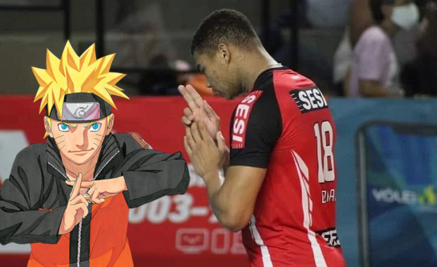 Jogador de vôlei brasileiro viraliza ao fazer selos de mão de Naruto antes de saque