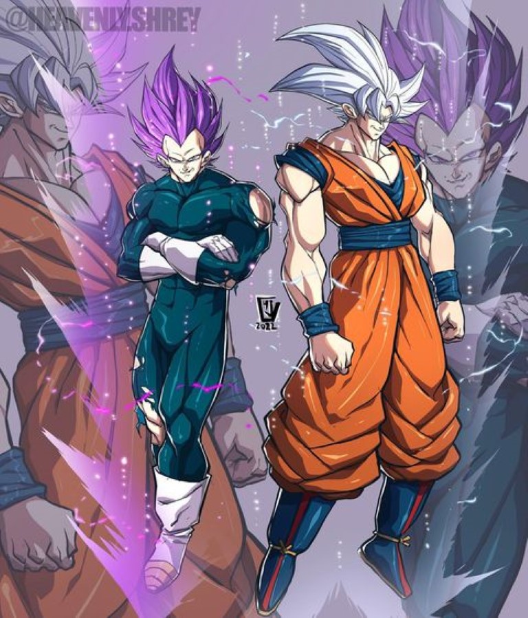 Arte imagina Goku com o Ultra Ego e Vegeta com o Instinto Superior