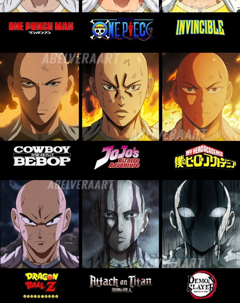 Artista imaginou o Saitama de One Punch Man no estilo de 9 animes diferentes