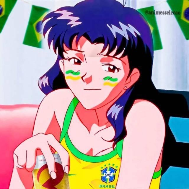 Brasileira fez um cosplay da Misato de Evangelion torcedora da seleção