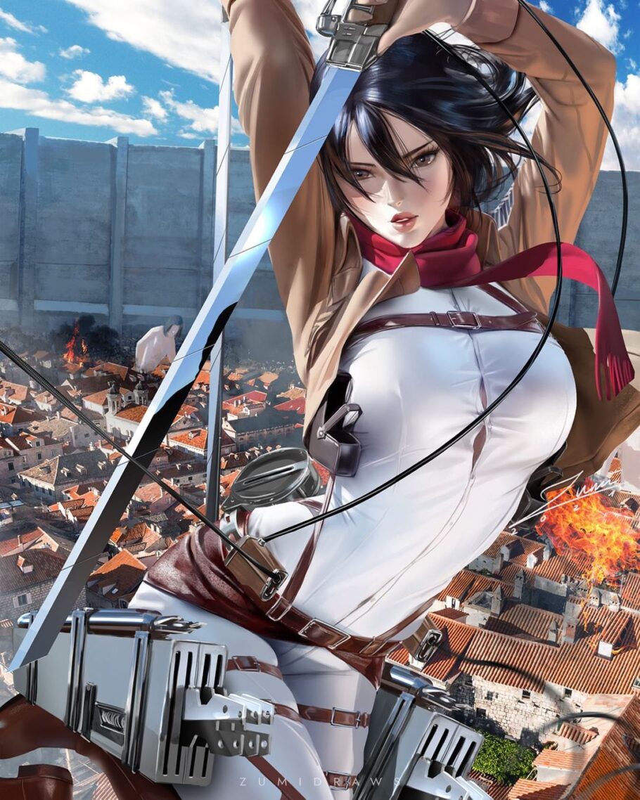 Fã de Attack on Titan fez uma arte semi realista impressionante da Mikasa Ackerman