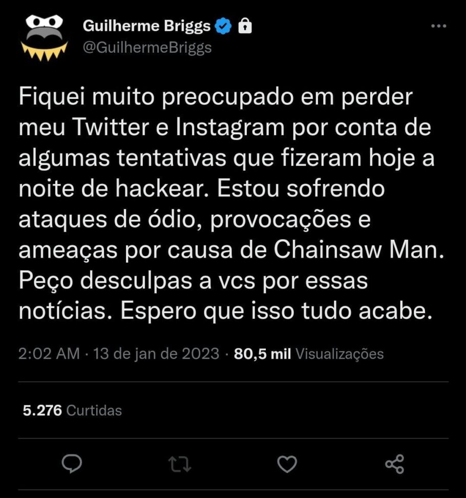 Chainsaw Man - Guilherme Briggs abandona dublagem após ameaças de fãs -  AnimeNew
