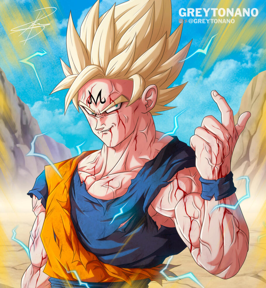 Este seria o visual de Majin Goku se ele tivesse sido possuído em Dragon Ball Z