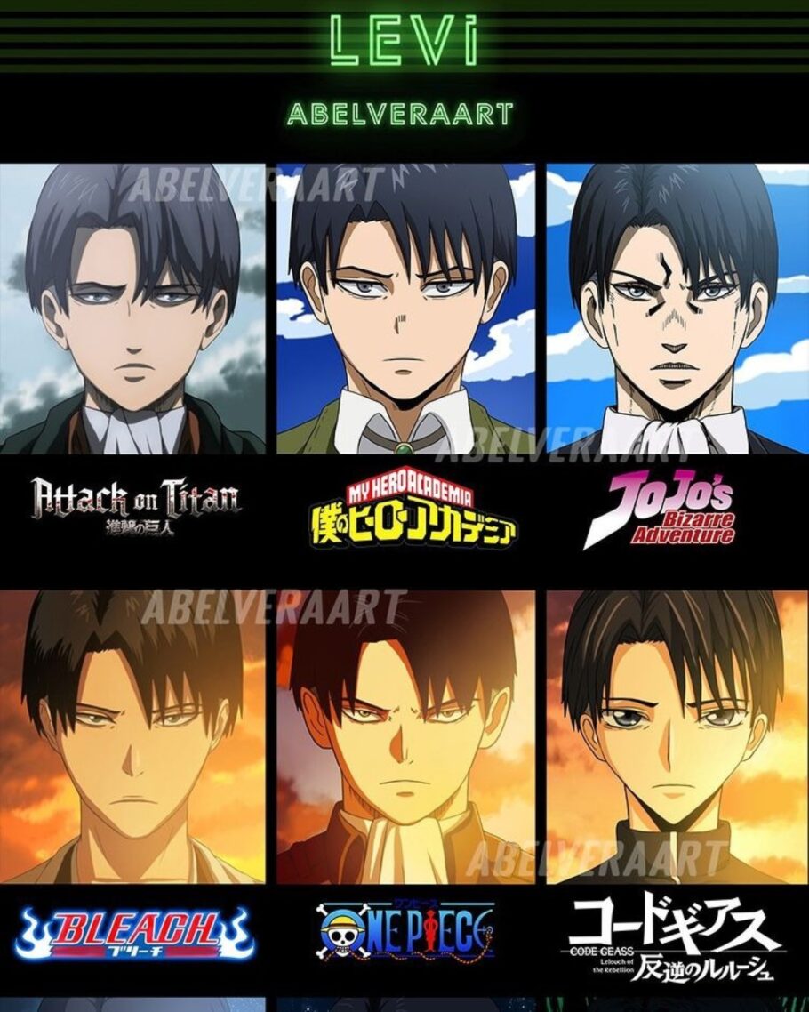 Este seria o visual do Levi de Attack on Titan no estilo de 9 animes diferentes