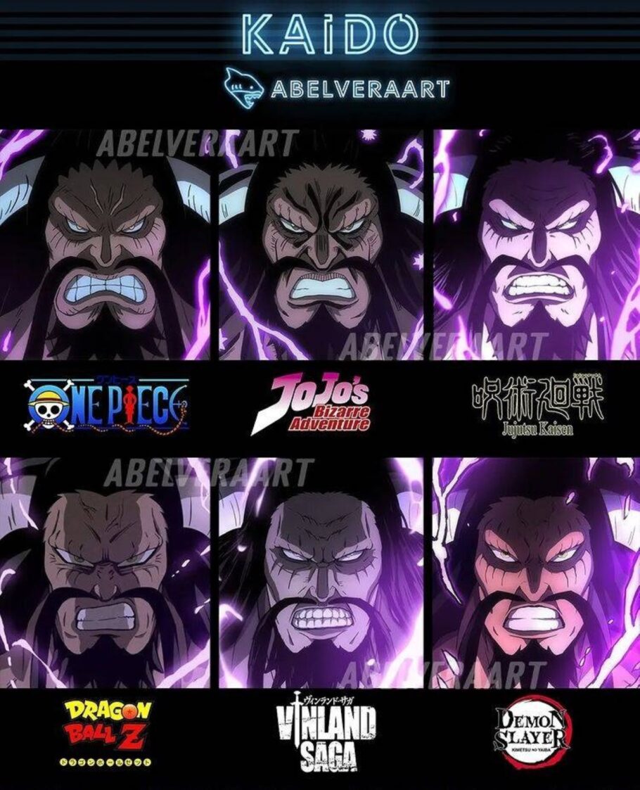 Este seria o visual do Kaido de One Piece no estilo de 9 animes diferentes